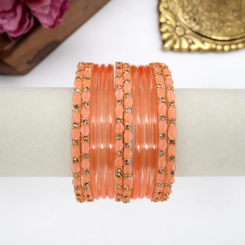 Leaf Cut Plain Bangles - Light Orange (1 Dozen)